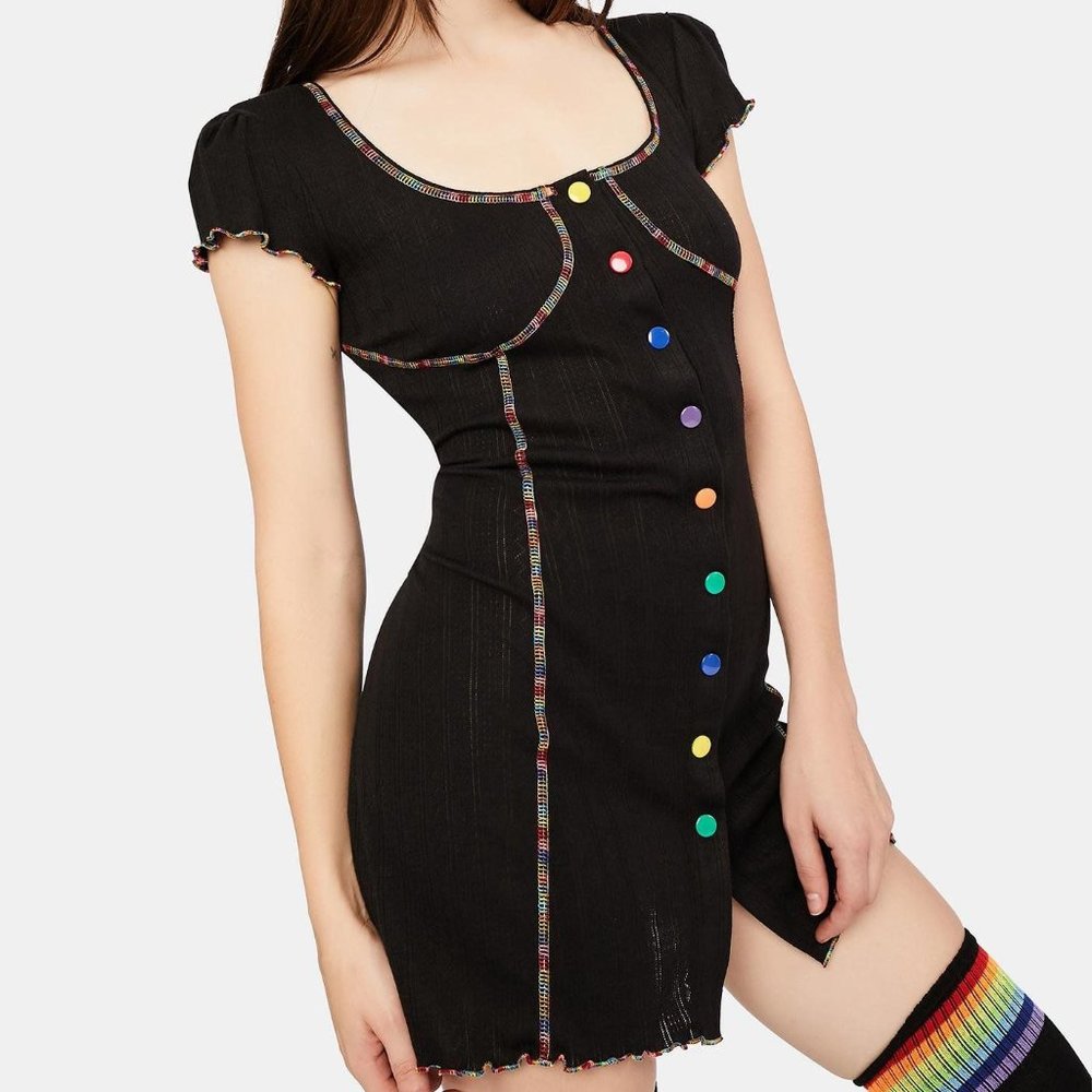 dELIA*s Cup of Cheer Rainbow Stitch Mini Dress, Size S